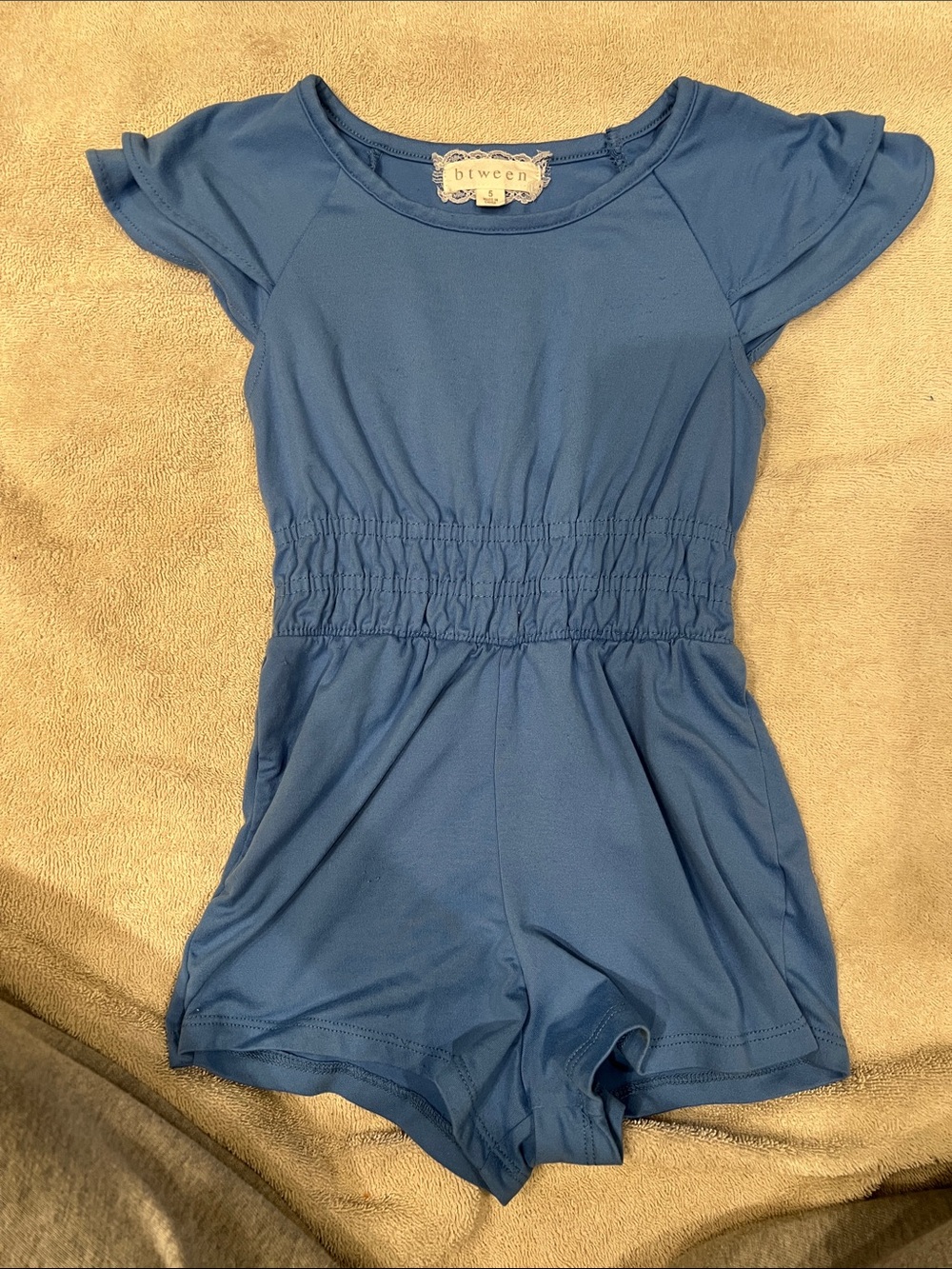 btween Girls Blue Short Sleeve Elastic-Waist Romper